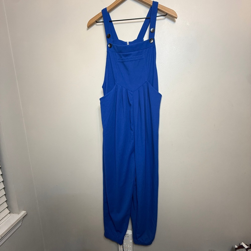 Halara Royal Blue Waffle Knit Overalls Adjustable Button Jogger Jumpsuit Medium